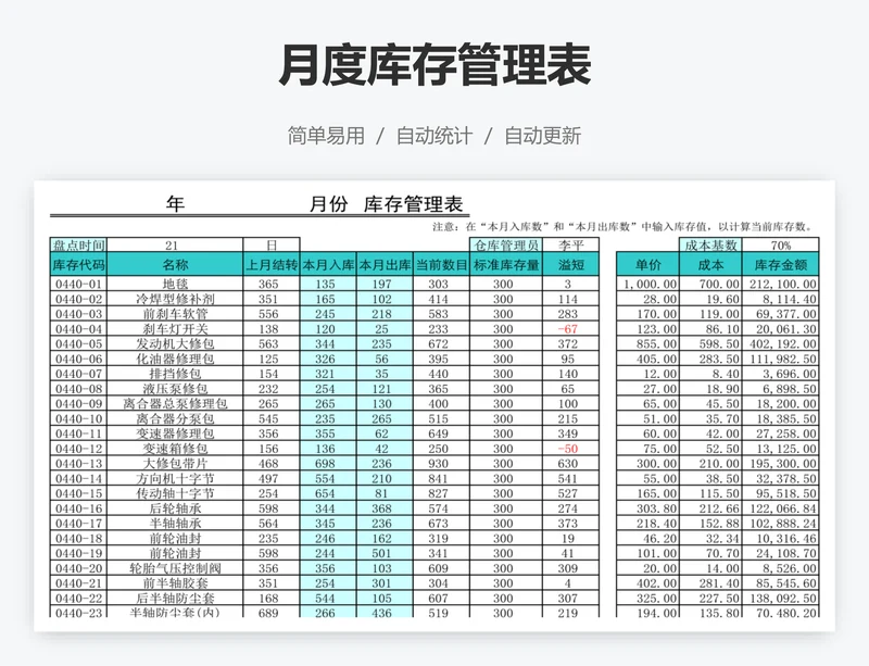 月度库存管理表