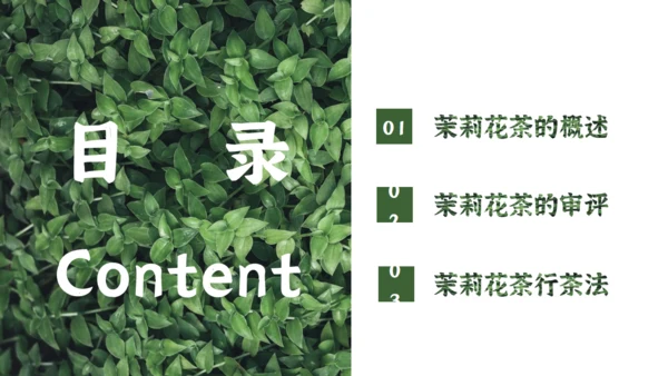 茉莉花茶满墙绿色植物通用PPT模板