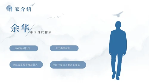 蓝色简约风余华个人介绍PPT模板人物介绍