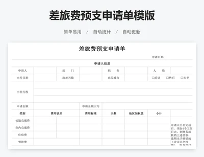 差旅费预支申请单模版