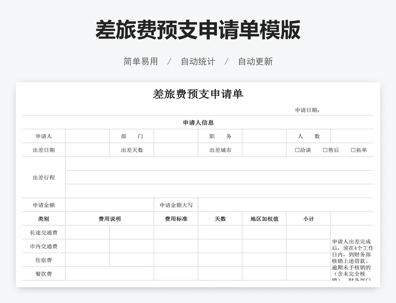 差旅费预支申请单模版