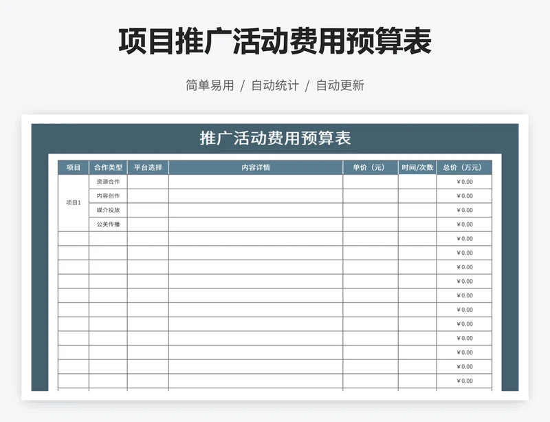 项目推广活动费用预算表