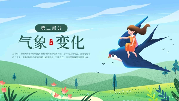 蓝色清新卡通插画立春二十四节气动态PPT