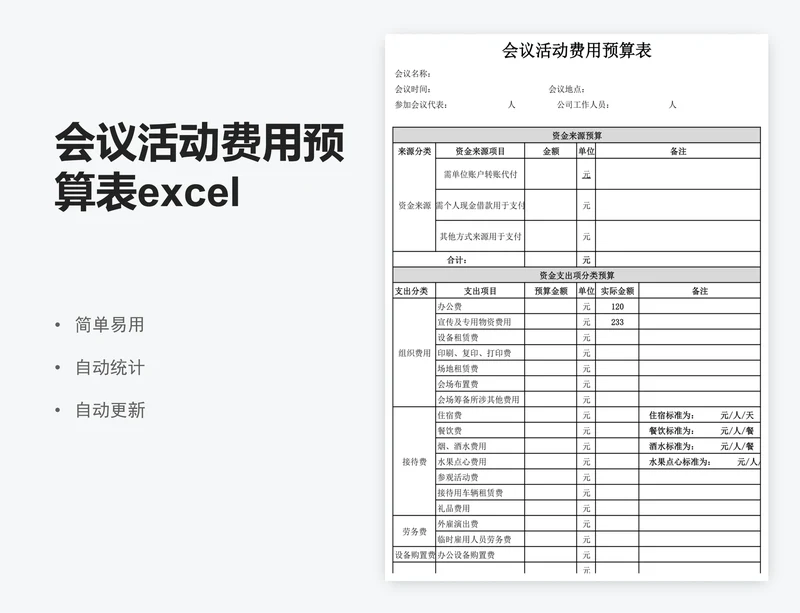 会议活动费用预算表excel表格模板