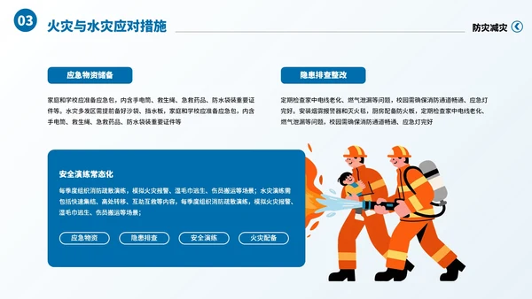 蓝色卡通风防灾减灾意识知识科普主题班会PPT模板