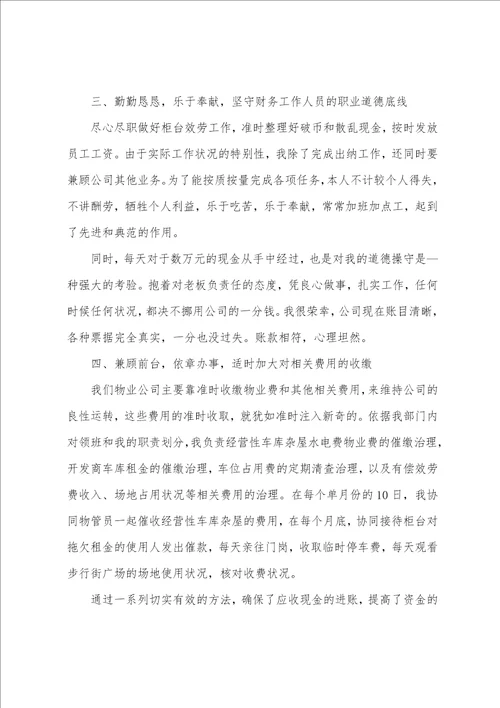 物业出纳个人年终工作总结