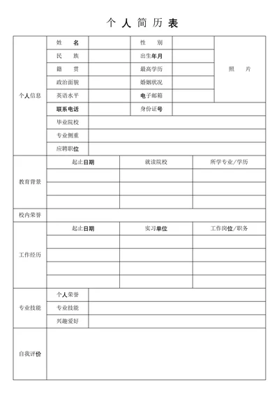 大学生个人简历表模板