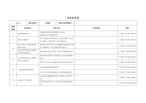 ISO9001-2015各部门内审检查表.docx