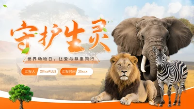 橙色世界动物日志愿者科普PPT模板