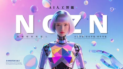 蓝紫色创意风AI人工智能PPT模板