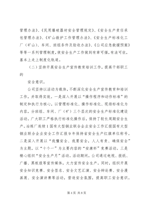 国有大型铜业联合企业安全工作汇报.docx