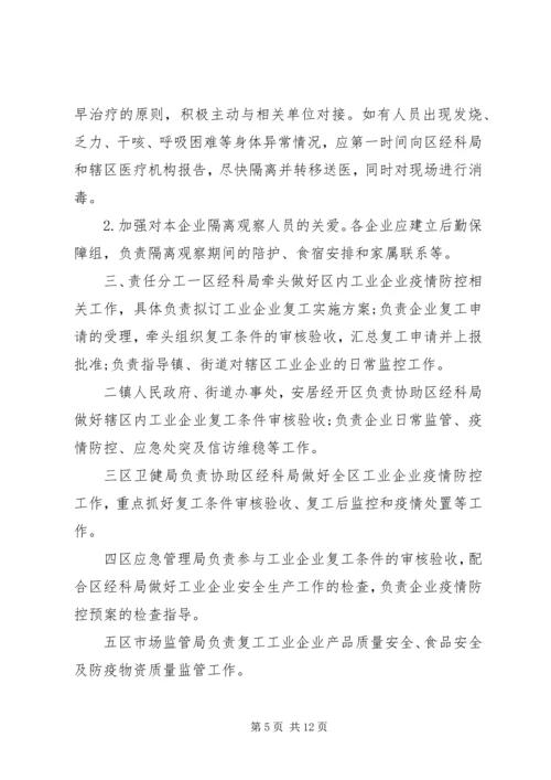 肺炎疫情防控期间做好工业企业复工复产工作实施方案2篇.docx