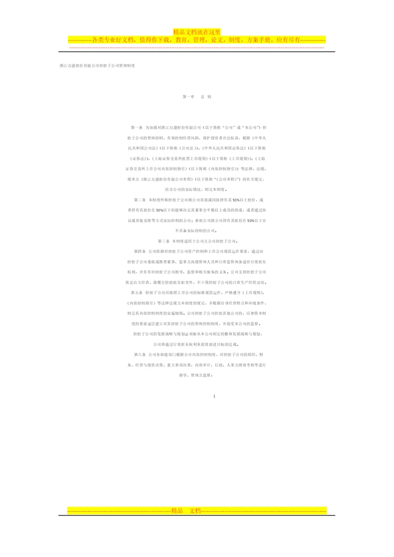 浙江万盛股份有限公司控股子公司管理制度.docx