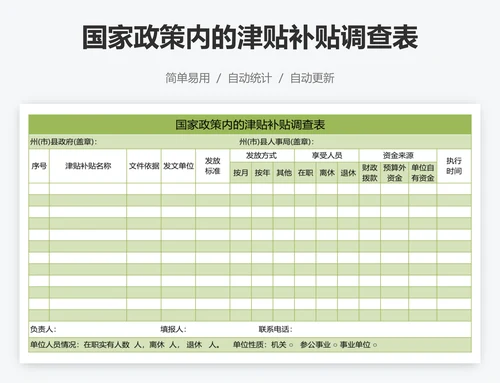 国家政策内的津贴补贴调查表