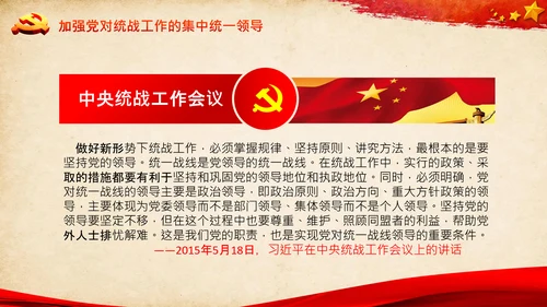 统一战线重要论述政治协商会议统战工作统战部红色PPT模板