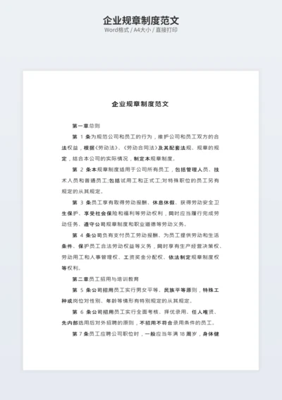 企业规章制度范文