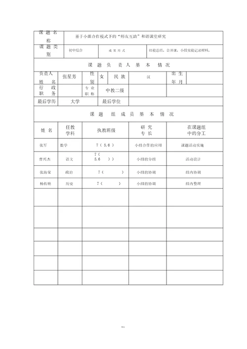 2017年校级课题研究模版