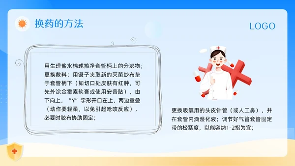 蓝色卡通气管切开换药流程PPT模板宣传PPT动态PPT