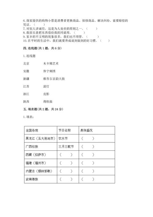 部编版小学四年级下册道德与法治《期末测试卷》带答案（黄金题型）.docx