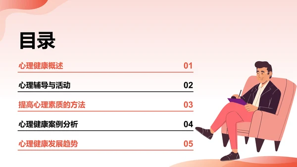红色插画风大学生生心理健康PPT模板