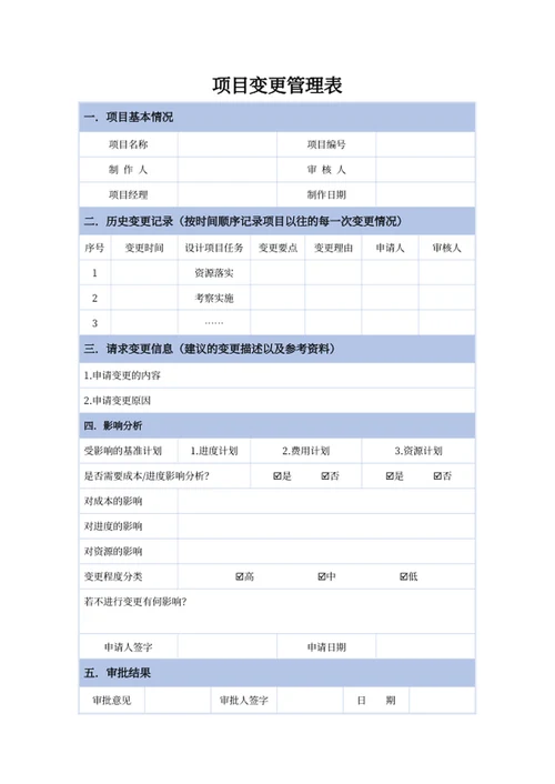 项目变更管理表