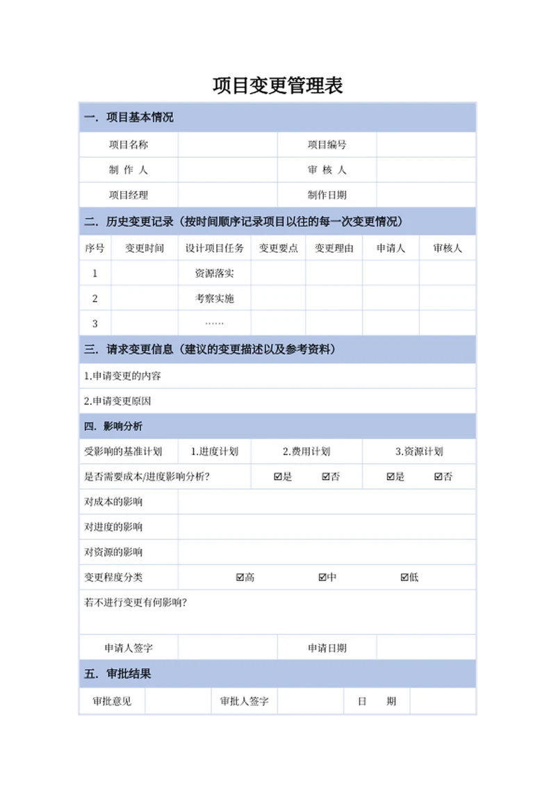 项目变更管理表
