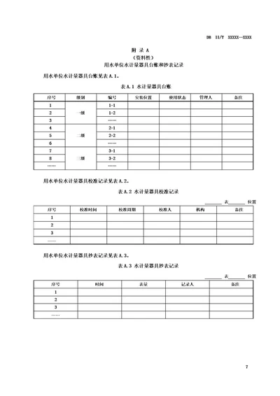 用水单位水计量器具台账和抄表记录用水统计表