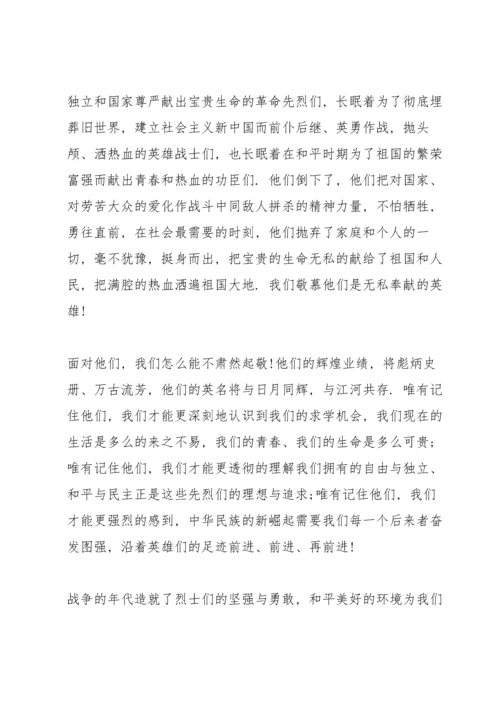 清明节致敬戍边英雄少年代表演讲稿5篇.docx