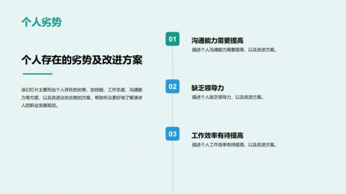 绿色商务现代个人职业发展述职PPT模板