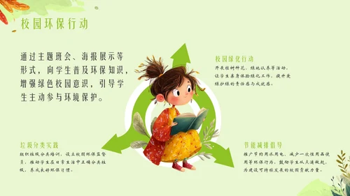 绿色插画风小学校园活动PPT模板