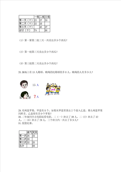 小学二年级上册数学应用题100道及参考答案满分必刷