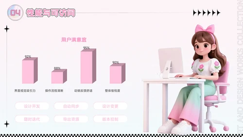 粉色潮流风艺术设计作品集PPT模板