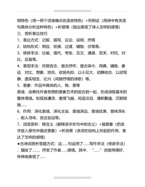 初中语文知识点总结归纳：古诗词鉴赏题型答题方式名师资料.docx