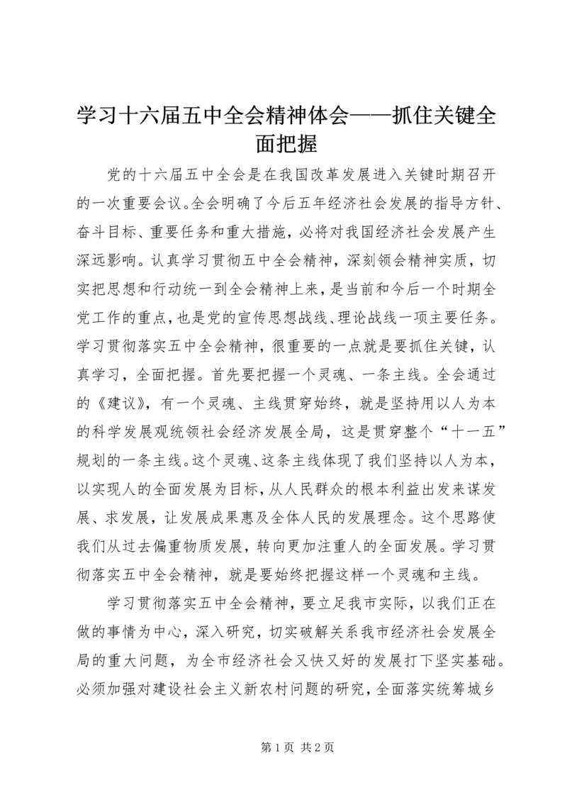 学习十六届五中全会精神体会——抓住关键全面把握.docx