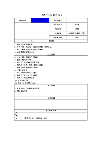 食品有限公司切片机岗位风险告知卡