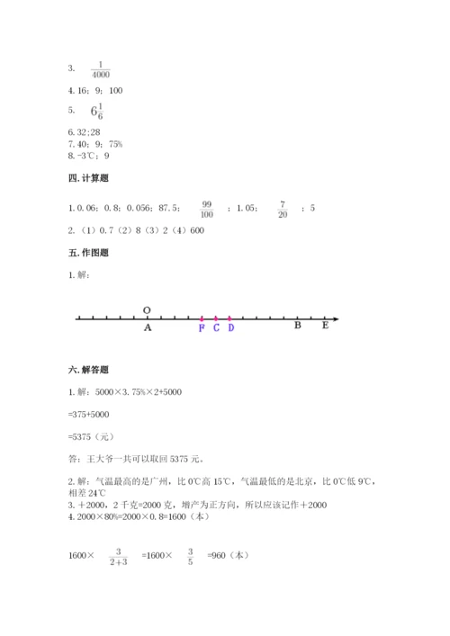 冀教版小学六年级下册数学期末综合素养测试卷及1套完整答案.docx