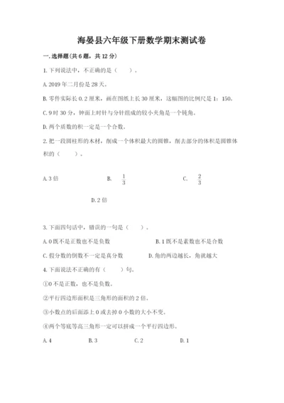 海晏县六年级下册数学期末测试卷带答案.docx