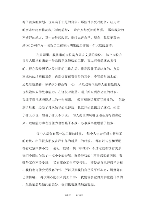 试用期工作总结集合