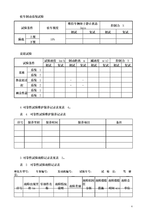 摩托车性能试验记录表汇总