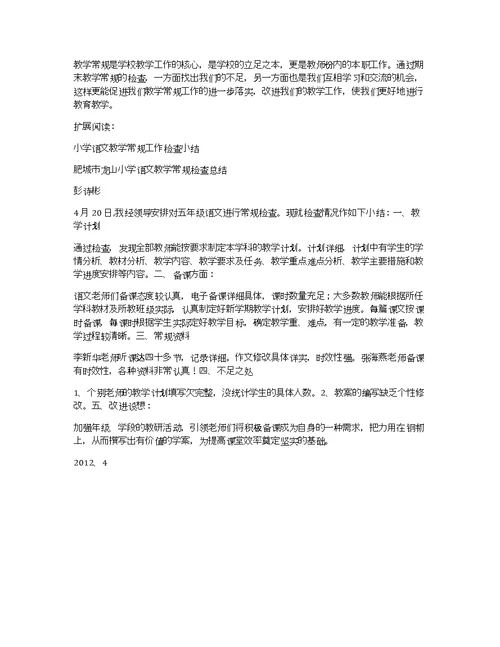 巢湖市团结路小学语文教学常规检查小结