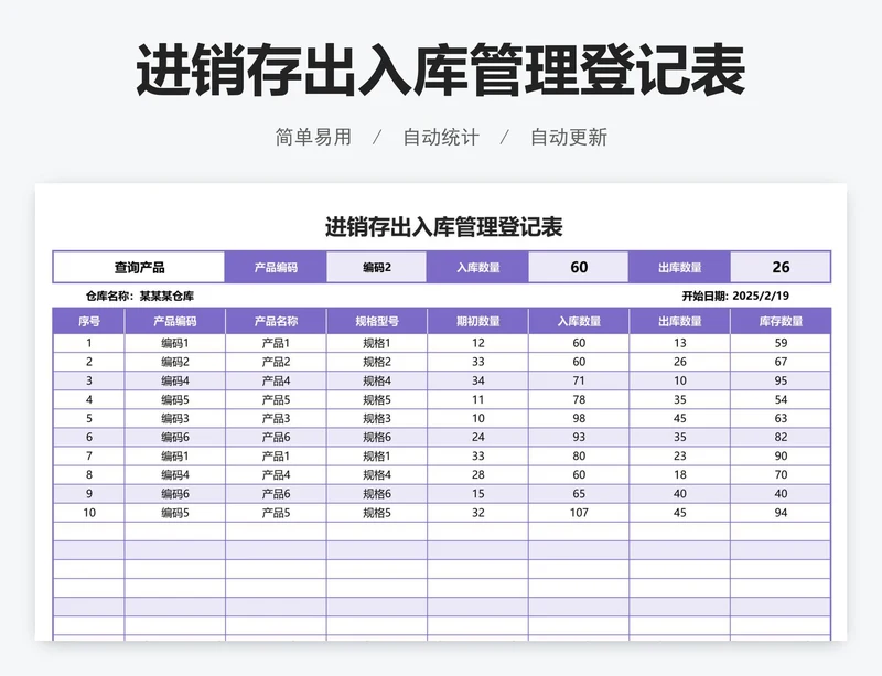 进销存出入库管理登记表