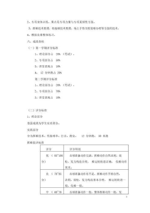 棒垒球专项体育课教学大纲