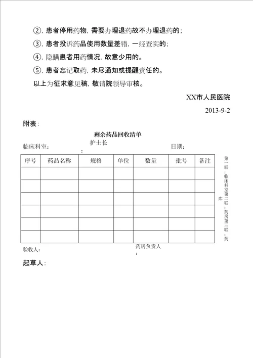 医院剩余药品回收管理规定