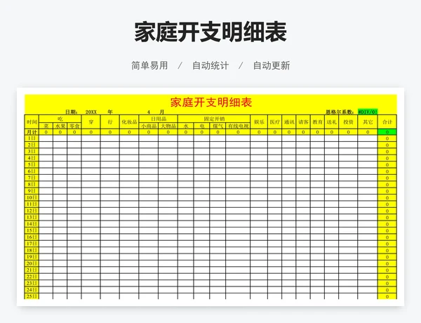 家庭开支明细表