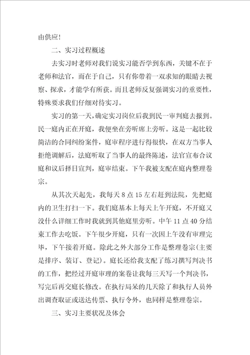 大学生法院实习工作总结报告