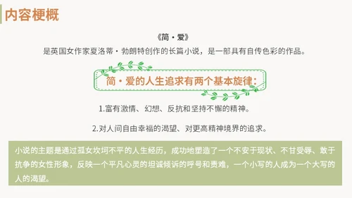 绿色清新九年级语文简爱读书分享说课课件PPT模板语文九年级下册