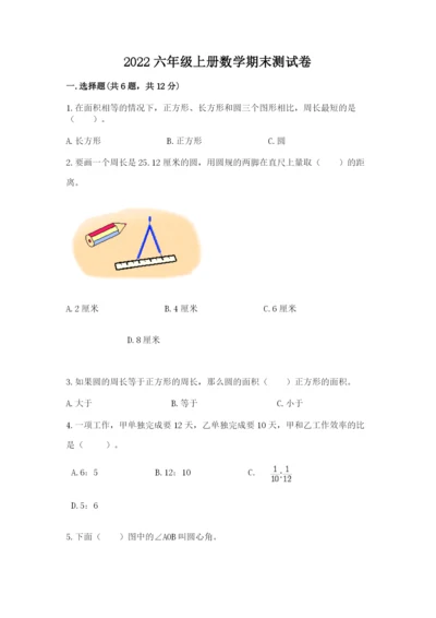 2022六年级上册数学期末测试卷及参考答案【突破训练】.docx