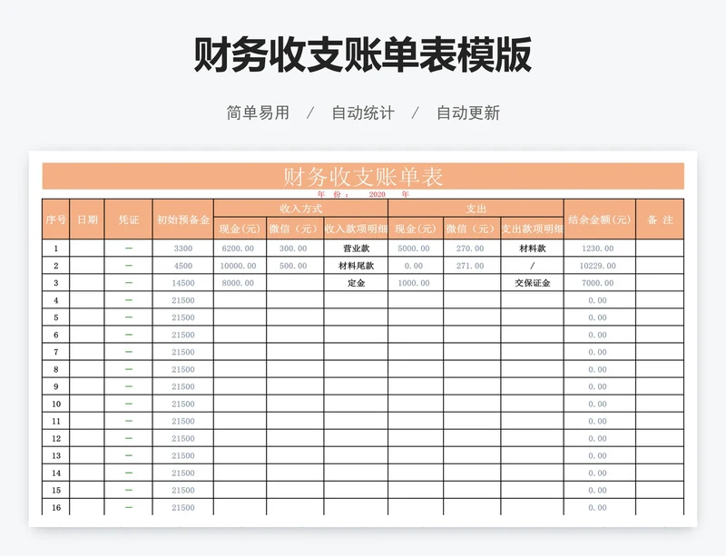 财务收支账单表模版