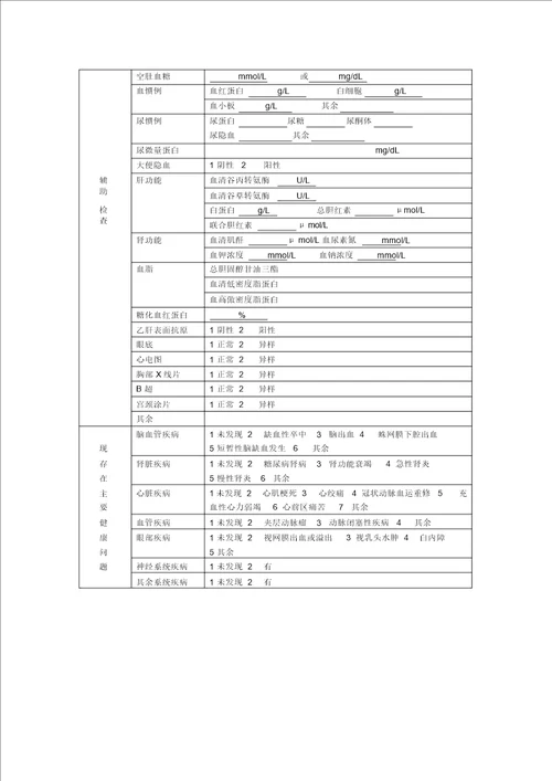 健康体检表格模板