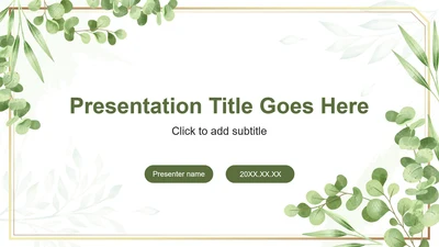 绿色水彩鎏金小清新植物模板PPT主题